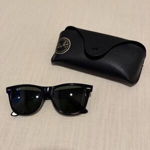 Ray-Ban Black Frame Sunglasses with Dark Green Lenses